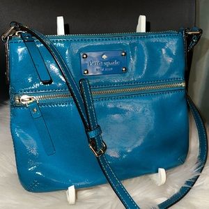 KATE SPADE Flicker Tenley Crossbody Purse Bag in Teal Blue Patent Leather